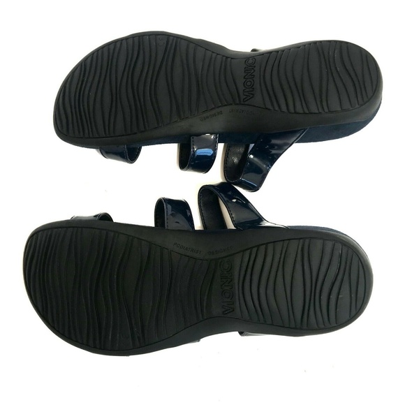 VIONIC BLACK PATENT LEATHER ADJ VELCRO STRAPS, MISA SANDALS, 9W, NEW IN BOX - Picture 5 of 7